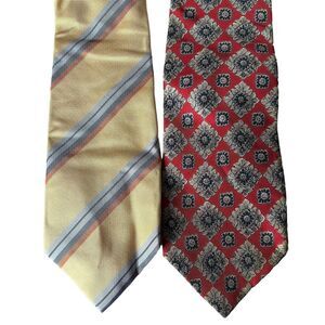 Lot Of 2 Bobby Jones Robert Talbott Neckties‎ Red Floral Print Yellow Striped